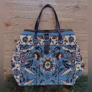 HAND SEWN CARPET RUG BAG MADE W VINTAGE & REPURPOSED MATERIALS CHRISTMAS GIFT!